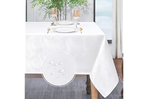 Softalker Nappe rectangulaire 320x140 cm Anti Tache Nappe extérieur Impermeable Jardin Nappe à Rayures Jacquard Nappe Blanche Tissu Decoration de Table pour Anniversaires, Mariage, Noel, Nouvel an