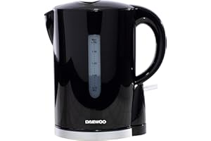 Daewoo Plastic Chrome Kettle, 1.7 Litres, Fast Boil, Lightweight, Easy Clean - Black