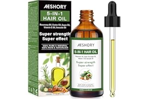 AESHORY Aceite Cuidado para del Cabello 5 en 1 100ML, con Romero, Ricino, Argán, Aguacate, Vitamina E, Repara el Cabello Dañado Eencrespado, Nutre y Promueve el Crecimiento del Cabello