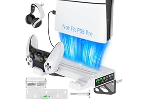 Kosker Supporto Parete PS5 con Ventola di Raffreddamento per PS5 Slim/PS5 Digital Edition e Disc Edition, Base PS5 Slim con Caricatore Controller, Supporto P 5 da Muro Staffa per PS5