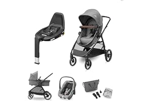 Maxi-Cosi Zelia S Trio Poussette 3 en 1, FamilyFix 3 Base Siège Auto ISOFIX Pack - Système de Voyage Poussette Bébé incl. Siège Auto CabrioFix S i-Size, 0-4 ans, jusqu'à 22 kg, Gris + Base FamilyFix3