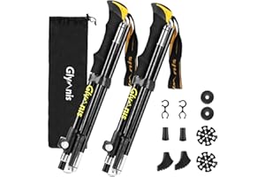 Glymnis Bastones de Senderismo Bastones Trekking Plegables 2pcs 36cm-130cm de Aleación de Aluminio 7075 y EVA para Senderismo Alpinismo Trail Viaje