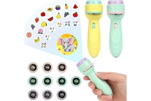 HOTUT Kinder Projektor Taschenlampe,2 Stück Kinder Geschichte Taschenlampe,Diashow Beamer Spielzeuge mit 20 Scheiben,160 Bilder,Cartoon-Kinderprojektor-Taschenlampe für Jungs und Mädchen
