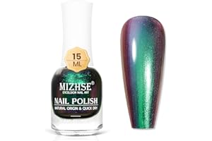MIZHSE Camäleon - Vernis à ongles à séchage rapide - Métallique - Holographic Glitter - Vernis à ongles brillant - Avec effet changement de couleur - Vert - Sans lampe UV - 15 ml