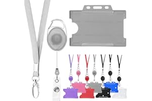 Vicloon Uchwyt na dowód osobisty, 1 x wysuwana smycz i uchwyt na identyfikator, zestaw zawiera uchwyt na dowód osobisty, smycz na szyję i chowany kołowrotek (szary)