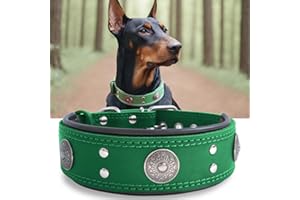 HQSHNY Collare per Cane Taglia Grande, Collare in Pelle Genuina, Robusto e Largo 5 cm, Artigianale, Morbido, Lussuoso e Vistoso, 57-67 cm, verde