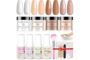 Saviland Dip Powder Nail Kit: 4 Colores de Queratina en Líquido de Polvo de Inmersión con uñas Francesas Consejos y Pegamento Dip Base & Top Coat Uñas Activador (No Necesita Lámparas de Uñas)