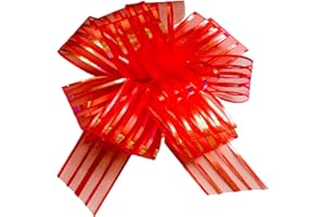 WITTY CUTIES Gift Bows Red Organza Pull Bows Large Gift Wrapping Pulled Bow Ribbons Gift Bows for Present Wedding Car Party Hampers Gift Baskets Bouquet Craft Bows Pack of 5