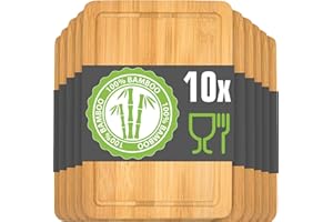 DuneDesign Juego de 10: Tabla de Cortar Pequeña - 22x15 Platos para Tapas de Bar - Tabla para Quesos y Aperitivos Bandeja de Bambu Tabla Corte Madera - Tabla Cocina Pequeña Bandejas para Servir Comida