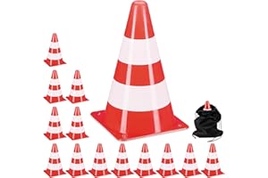 Relaxdays Pylonen 14er Set, für Fußball- und Hundetraining, Markierungskegel 23 cm hoch, Schnürbeutel, stapelbar, orange