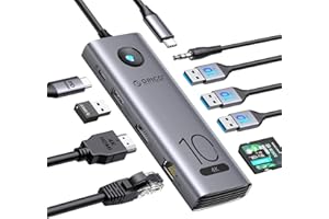 ORICO RICO 10Gbps Docking Station,10-in-1 USB C Hub to 4K@60Hz HDMI, 3×USB 3.2 10G,USB 3.0,100W PD,SD/TF Card Reader,Gigabit Ethernet,Audio for Dell/Surface/HP/Lenovo Laptops