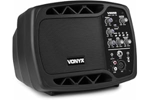 Vonyx V205B Monitor de Escenario - Altavoz Activo de 5 ", conexión inalámbrica Bluetooth, Puerto USB, Entrada de micrófono/Guitarra, Compacto y Ligero, Apto para Montaje en Soporte