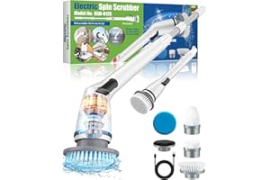 ART INSTITUTE GLITTER Power Scrubber, Electric Spin Scrubber, Electric Scrubbing Brush with Adjustable Stretchable Arm and 5 Replacement Brush Heads, USB Charging for Cleaning Bathroom Bathtub Kitchen Tile Floor