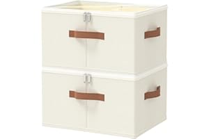 OUTBROS Cajas Almacenaje Tela, Cesta Organizadoras con Tapa, Contenedor de Armarios de Ropa, Caixas almacenamiento plegables, 45x35x25 cm, Beige, 2 Piezas