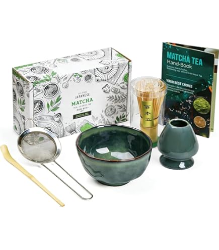 Matcha Theeset Met Bamboe Garde, Keramische Schaal En 2 Lepels - Complete Japanse Matcha Ceremonie Set