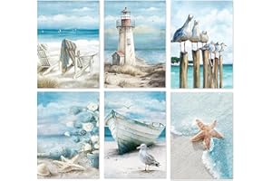 SASMoiyug Lot de 6 peintures par numéros pour adultes - Peintures par numéros - Avec pinceaux et peinture acrylique - Paysage au bord de la mer - Peinture par numéros - 25 x 35 cm