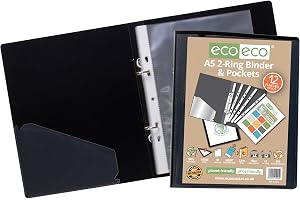 eco-eco A5 65% återvunnen presentationsringpärm med 12 multistansade fickor svart eco045