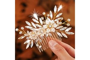 ‎HANDCESS Handcess Braut Hochzeit Blumen Haarkamm Gold Kristall Haarteil Strass Braut Seitenkämme Hochzeit Haarschmuck für Frauen und Mädchen