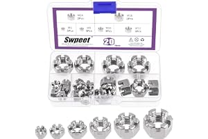 Swpeet 20 st 6 storlekar silver, set med M6, M8, M10, M12, M14, M16, 304, rostfritt stål, sexkantiga stängda muttrar, sortiment, sexkantiga slottsmuttrar, sexkantiga muttrar för Moto bilmöbler och