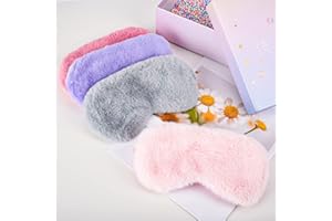 AUXSOUL Schlafmaske Plüsch, 4 Stücke Schlafbrille Bequem Seide Schattierung Augenbinde Zum Schlafen Augenmaske für Flugreisen, Meditation und Entspannung