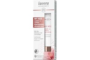 lavera My AGE Krem do oczu i ust z organicznym hibiskusem i ceramidami pochodzenia roślinnego, redukuje plamy pigmentowe dla skóry dojrzałej, certyfikowane kosmetyki naturalne, 15 ml
