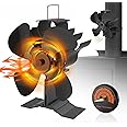 VAZILLIO Stove Fan 2 in 1 Log Burner Fan with Thermometer Heat Powered 4 Blades Wood Burner Fans Eco Friendly Heat Circulation for Wood/Log Burner/Fireplace, HL-600D