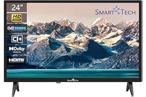 Smart Tech 24HN10T2 HD LED TV 24 Pouces (60cm) Triple Tuner Dolby Audio H.265 HDMI USB, Résolution: 1366 (H) × 768 (V) (24" Pied cotés)