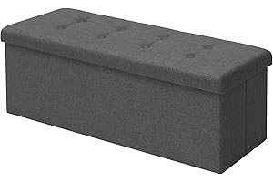 WOLTU Pouf Contenitore Sgabello Pieghevole Poltrona Poggiapiedi Cassapanca Scarpiera 110x37,5x38cm Grigio Scuro