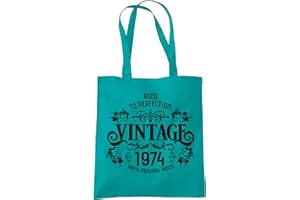Dead Set Studio 50th Birthday Gifts For Women, Vintage 1974 50th Birthday Tote Bag, 50th Gift For Her, Cotton Fabric Shoulder Reusable Shopper Bag, 50th Anniversary Present