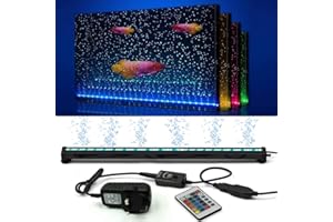 NEWNEN Aquarium-Licht, wasserdicht, Fernbedienung, 5050 LED-Farbwechsel, Luftblasen-Lichter mit 24-Tasten-Controller für Meerwasser-Aquarien, 52 cm