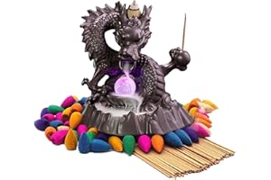 MOYLOR Dragon Incense Waterfall Burner with Color Changing Crystal Ball, Backflow Incense Cones, Insencents Sticks for Home Fragrance and Ornament