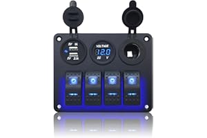 Geloo Pannello interruttore impermeabile a 4 marce, quadro di commutazione marino, con presa USB da 3,1 A, presa accendisigari, presa volt, metro per camion, barca, auto, camion