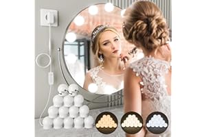 SUWIN Luci da Specchio - Hollywood 14 Lampadine specchio luci con Adattatore, 3 Modalità Colore e 9 Intensità, Luci Specchio Make Up per Specchio Cosmetico, Lampada Specchio Bagno, Lampada Trucco