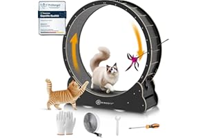 MIWOOYY Rueda para Gato Grande 100cm - Rueda Ejercicios de Gatos de Madera Maciza Negro de Interior, Cinta de Correr de Seguridad para Gato con Cerradura y Diseño de Brecha Minimizada