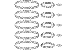 soodyoow 3er Set Ketten Armband Ring Halskette Choker Tattoo Stretch Accessoires Schwarz elastisch Damen 90er Jahre Style Gothic Punk Schmuck Set