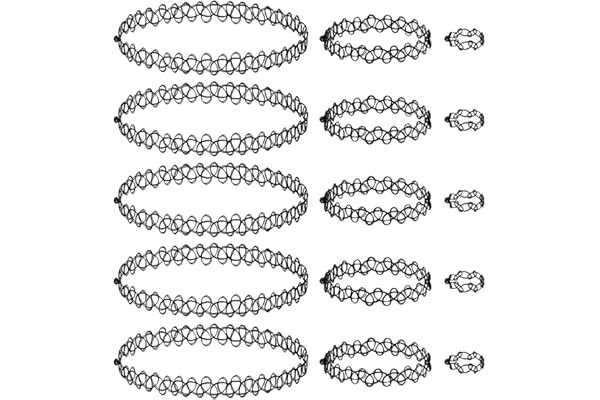 Soodyoow 15 st spetshalsband med tatueringmotiv, armband och ringset, gotiskt personligt svart elastiskt snöre, justerbart smyckeset för kvinnor och tonåringar