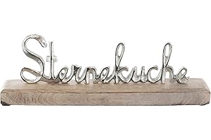 ‎BRANDSSELLER Brandsseller Deko-Schriftzug „Sterneküche“ in Silber – 30 cm – Aufsteller aus Aluminium und Mangoholz – Weihnachtliche Deko zum Hinstellen für Tisch & Fensterbank – Hochwertige Geschenkidee
