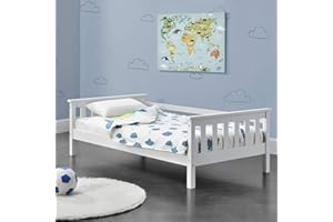 [en.casa] Struttura Letto per Cameretta Bambini Letto in Legno di Pino con Barre Protettive Testiera e Pediera Zona di Riposo 80x160 cm Bianco