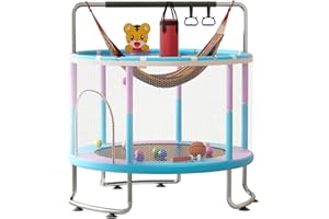 cukoekim 5FT Trampoline for Toddlers, 59'' Kids Trampoline Indoor Outdoor, Recreational Children Trampolines, Mini Trampolines with Basketball Hoop, Swing, Sandbag, Gifts for Boys & Girls (Blue)