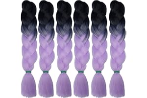 weWelle Extensiones Pelo 100% Kanekalon Jumbo | Negro/Violeta Claro - M20 | Pack 6 uds. 24’’ 60 cm 100 gr. | Cabello Sintético Trenzas Africanas Suave y Duradero.