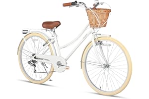 Glerc Missy 20 24 26 Inch Girl Cruiser Hybrid 6-Speed City Bicycle for Youth Girls Over 8 Years Old with Wicker Basket & Kickatand, Multiple Colors