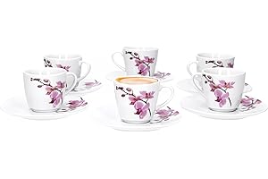 VAN WELL Set di 6 tazzine da espresso con piattino, set Kyoto, motivo orchidea