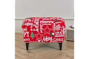 Highdi Ottoman Cover Rectangle Polyester Spandex, Stretch Footstool Slipcover,Stool Protector Cover with Elastic Bottom,Removable Washable Dustproof Footrest Pouffe Covers (Christmas,1pc)