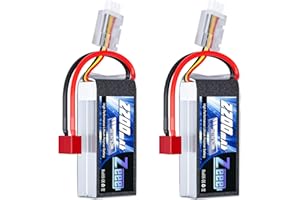 Zeee 2S Lipo Batterie 50C 2200mAh 7.4V Batterie Courte avec Prise Deans T pour 1/16 Slash RC Voiture RC Camion RC Hélicoptère Avion Quadcopter Drone RC Bateau Modèles de Course (2 Packs)