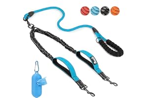 Eyein Double Dog Lead No Tangle - 360° Swivel Heavy Duty Reflective Leash with Two Padded Handles Dual Dog Splitter, Comfortable Shock Absorbing Walking Training for 2 Small Medium Dogs (3-16kg)