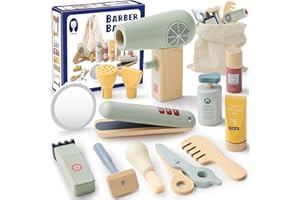 ATOYLINK Set da Parrucchiere per Bambini in Legno con Asciugacapelli Piastra per Capelli Pettine Specchio Styling Capelli Rasatura Gioco Salone Rasoio Parrucchiera Giocattoli Regalo per Bambini 3 4 5 6 7 8