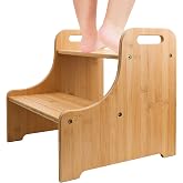 Purbambo Bambu basamak taburesi, k&uuml;&ccedil;&uuml;k &ccedil;ocuklar i&ccedil;in, tuvalet eğitimi i&ccedil;in kulplu &ccedil;ocuk basamak taburesi, banyo lavabosu, mut