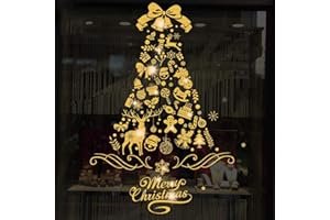 OTMVICOR Vicor decorazioni natalizie per finestre, 4 fogli adesivi riutilizzabili per finestre di Natale, albero di Natale dorato si aggrappa per la decorazione della finestra di Natale