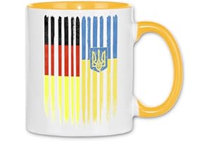 wowshirt Tasse Deutschland Ukraine Deutsche ukrainische Flagge Dreizack Wurzeln, Farbe:White - Yellow