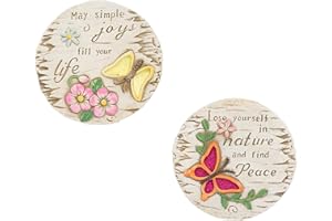 Invero Set of 2 Decorative Butterfly Garden Stepping Stone - Vibrant Outdoor Concrete Circular Floor or Wall Plaque Décor - Ideal for all Gardens, Patio, Lawn, Driveways and more - 17.5cm
